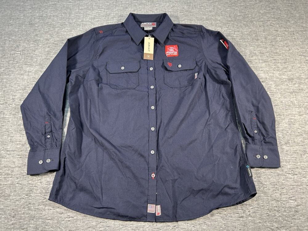 Ariat FR Featherlight Work Shirt Womens 1X Navy Blue Flame Resistant PPE Safety